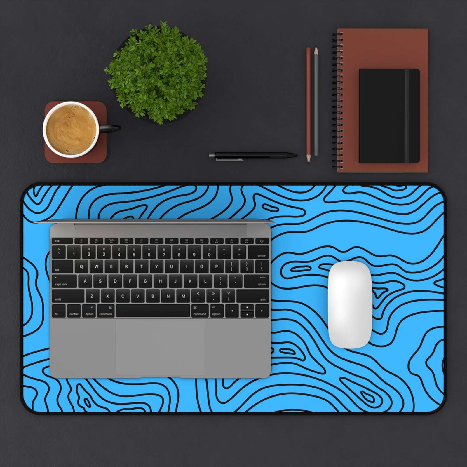 Blue Topographic Desk Mat — Contour Pattern Mousepad for Office & Gaming - Image 8