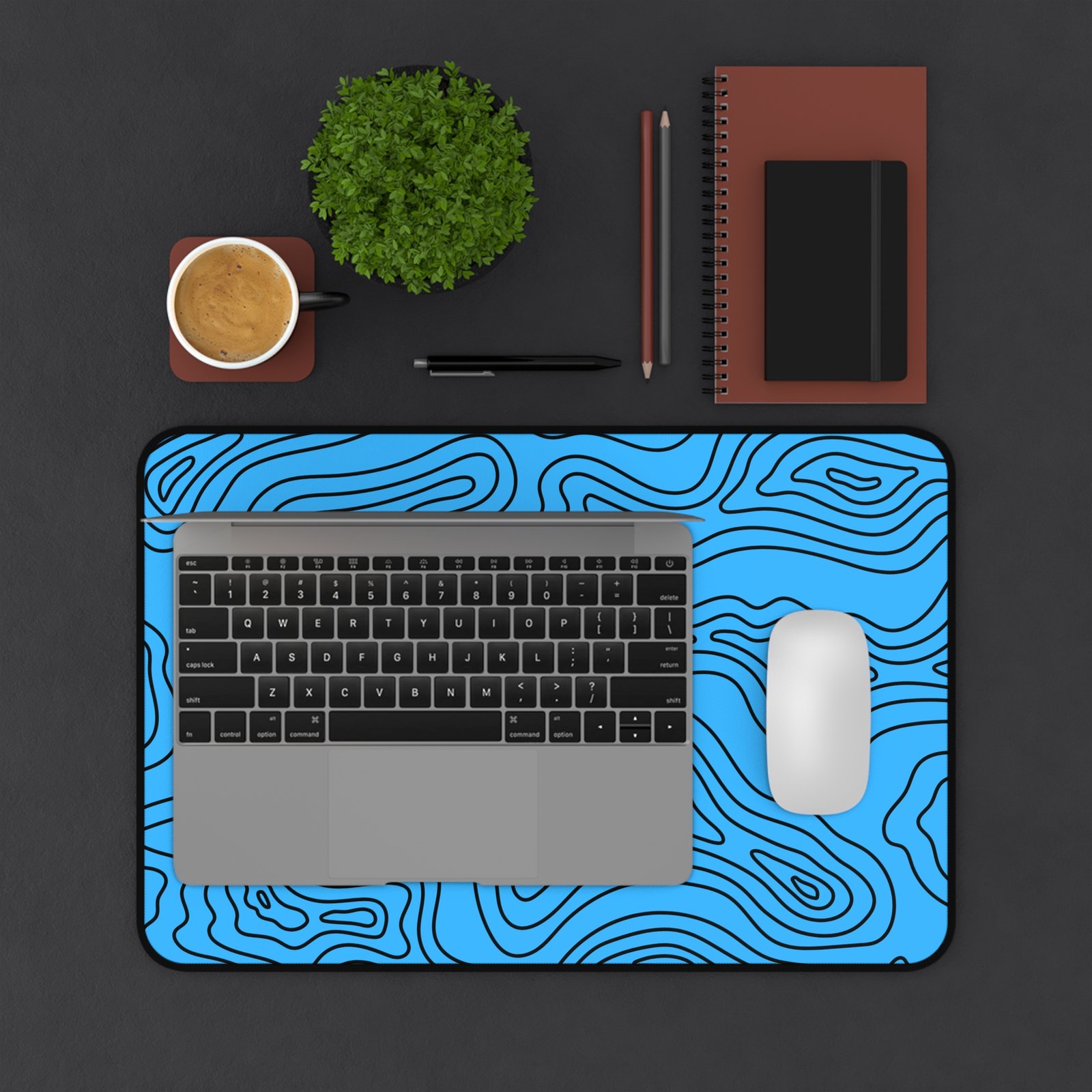 Blue Topographic Desk Mat — Contour Pattern Mousepad for Office & Gaming - Image 3