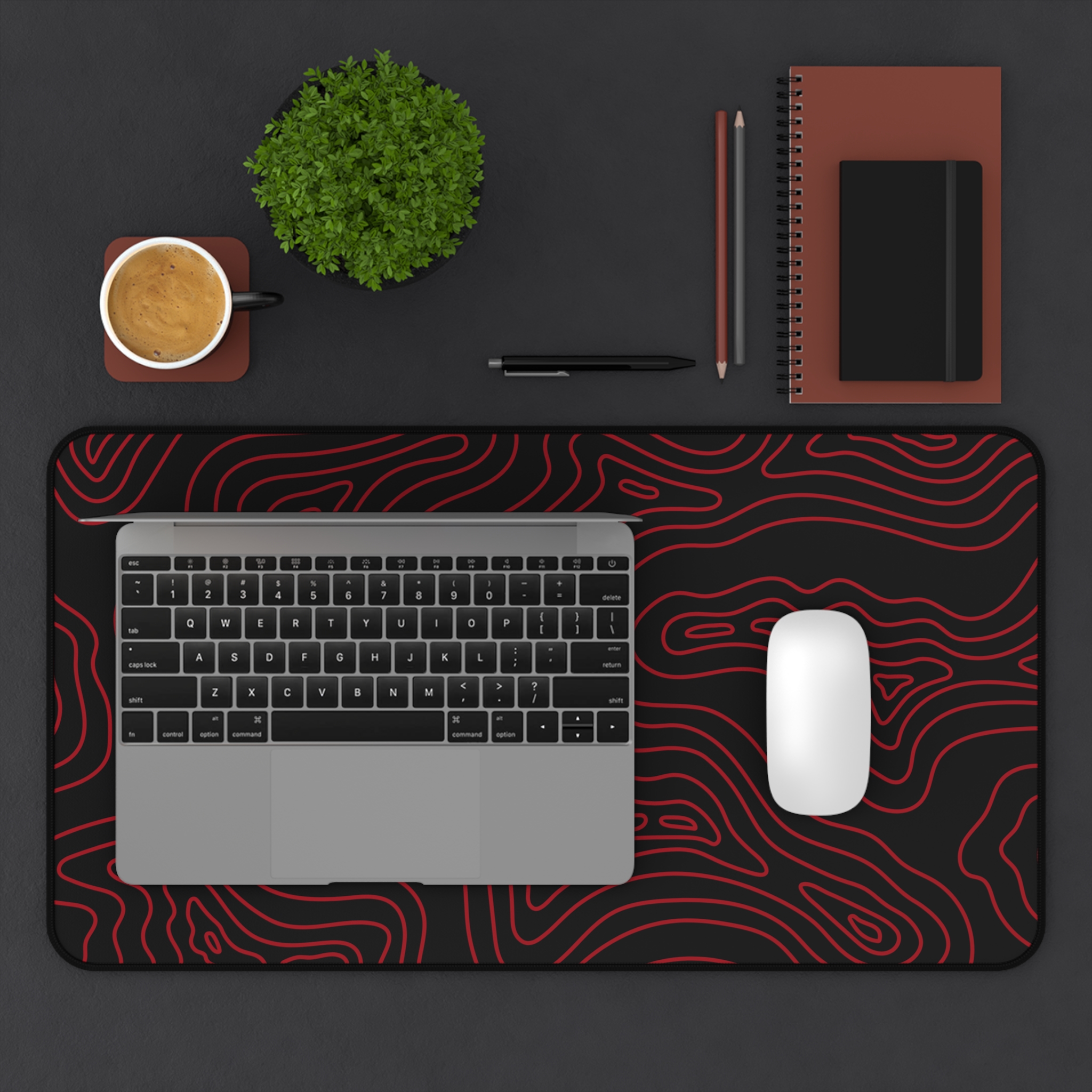 Ruby Topographic Desk Mat — Contour Pattern Mousepad for Office & Gaming - Image 8