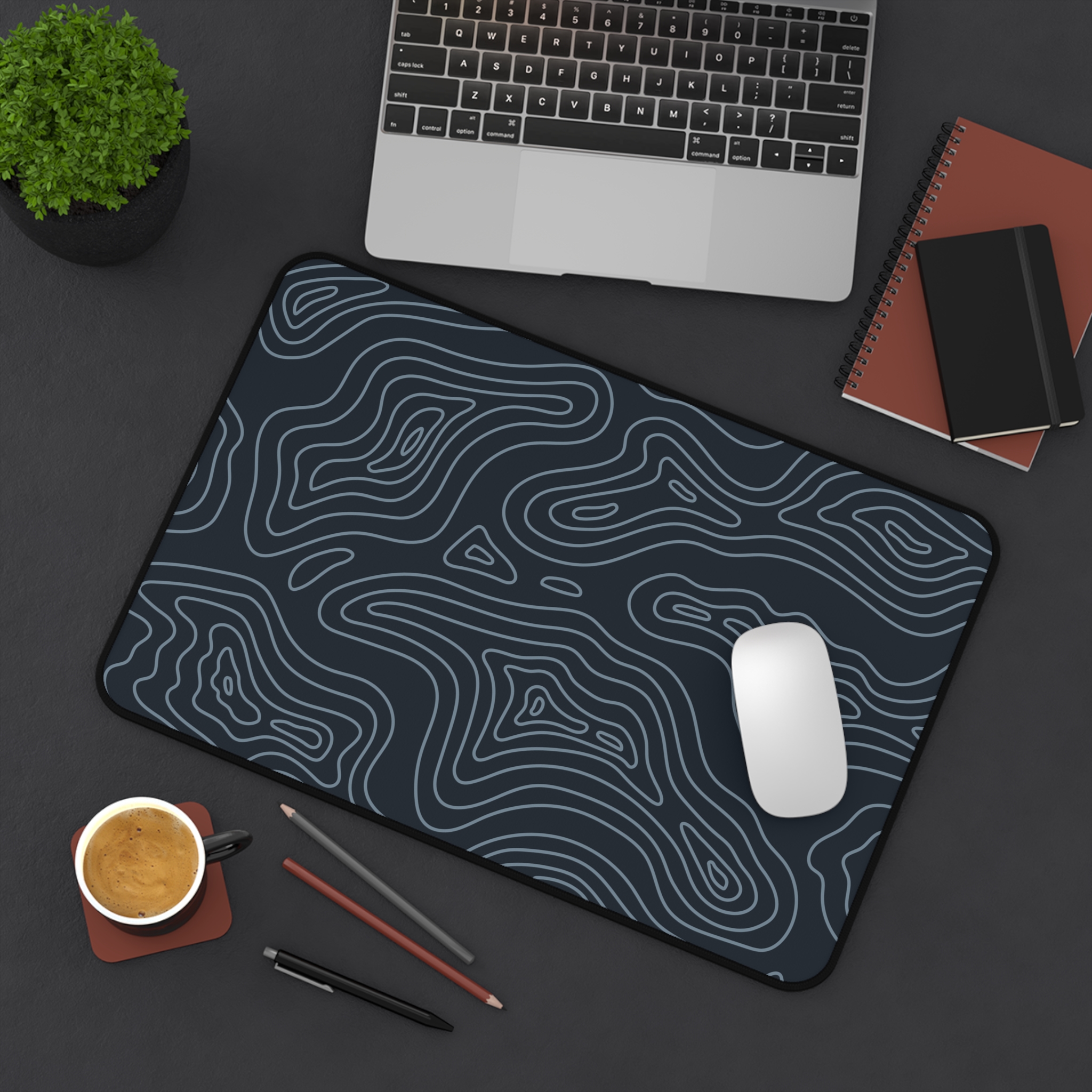 Midnight Topographic Desk Mat — Contour Pattern Mousepad for Office & Gaming - Image 4