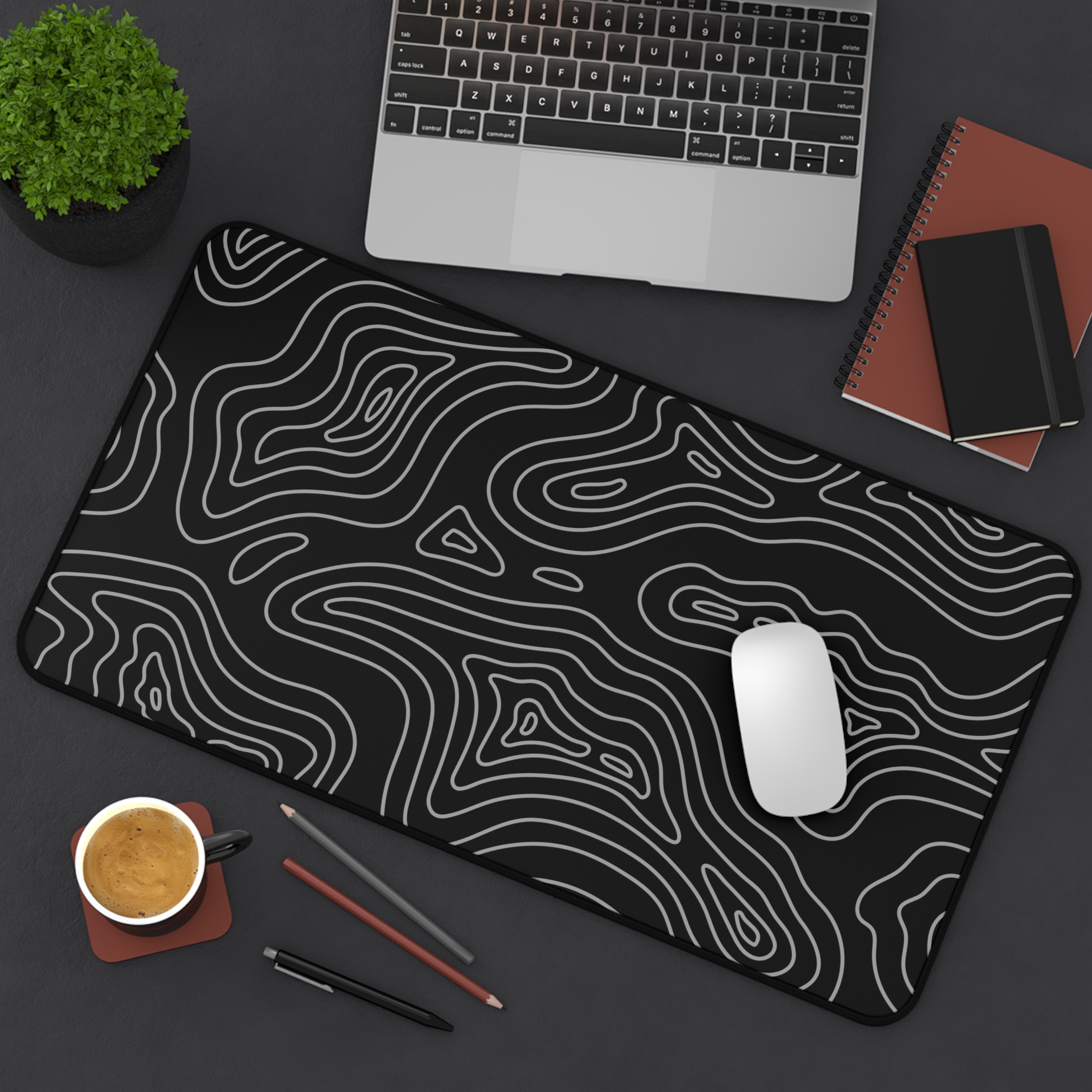 Black Topographic Desk Mat — Contour Pattern Mousepad for Office & Gaming - Image 9