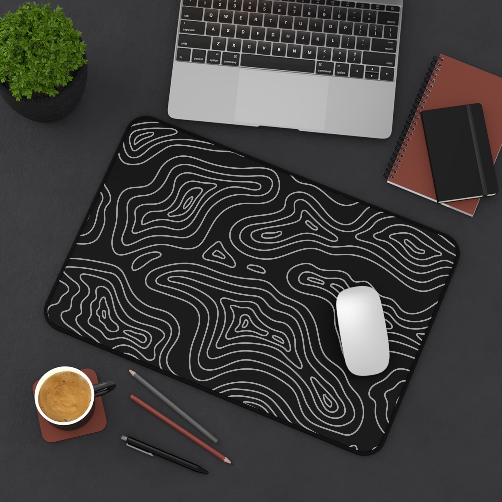 Black Topographic Desk Mat — Contour Pattern Mousepad for Office & Gaming - Image 4