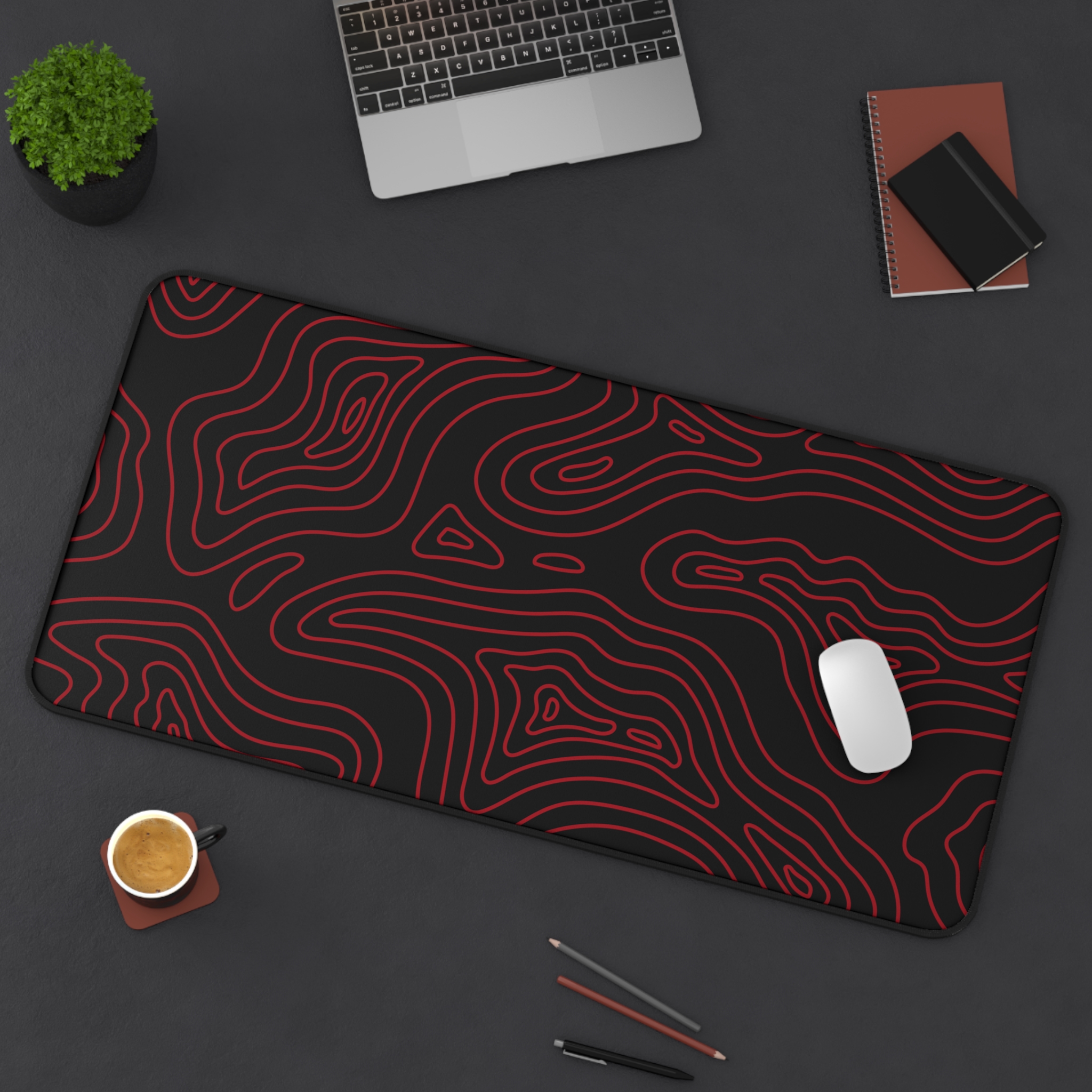Ruby Topographic Desk Mat — Contour Pattern Mousepad for Office & Gaming - Image 14