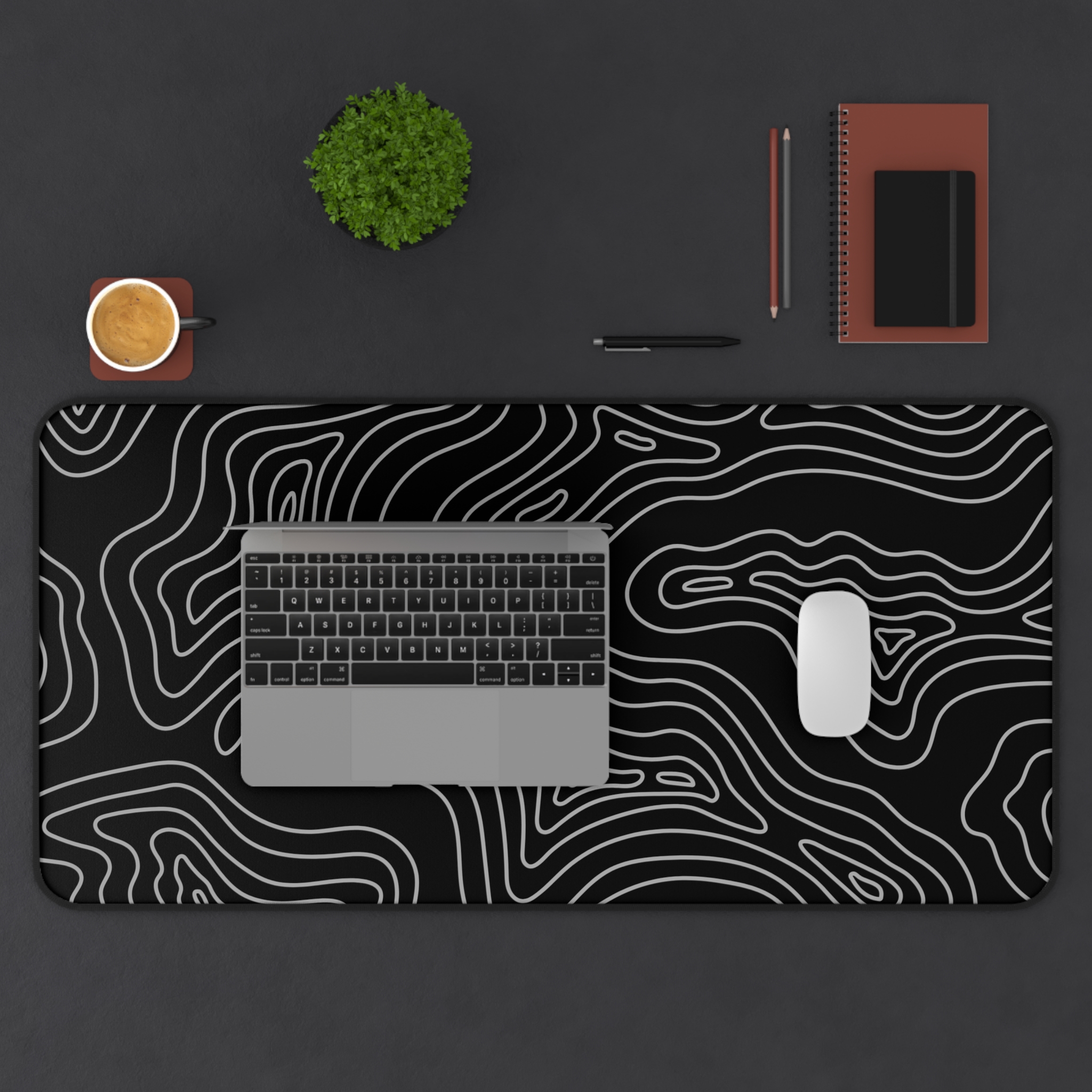 Black Topographic Desk Mat — Contour Pattern Mousepad for Office & Gaming - Image 13
