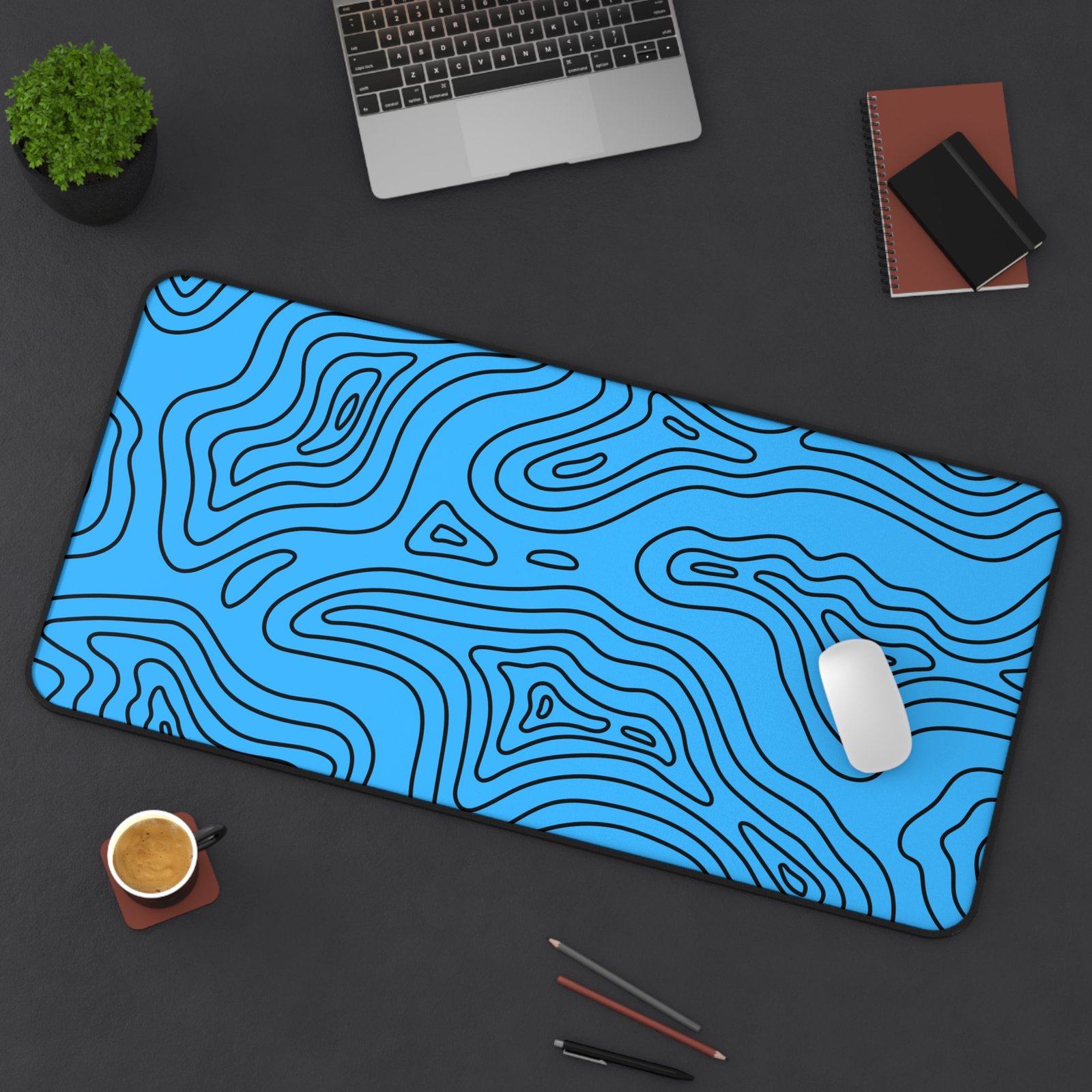 Blue Topographic Desk Mat — Contour Pattern Mousepad for Office & Gaming - Image 14