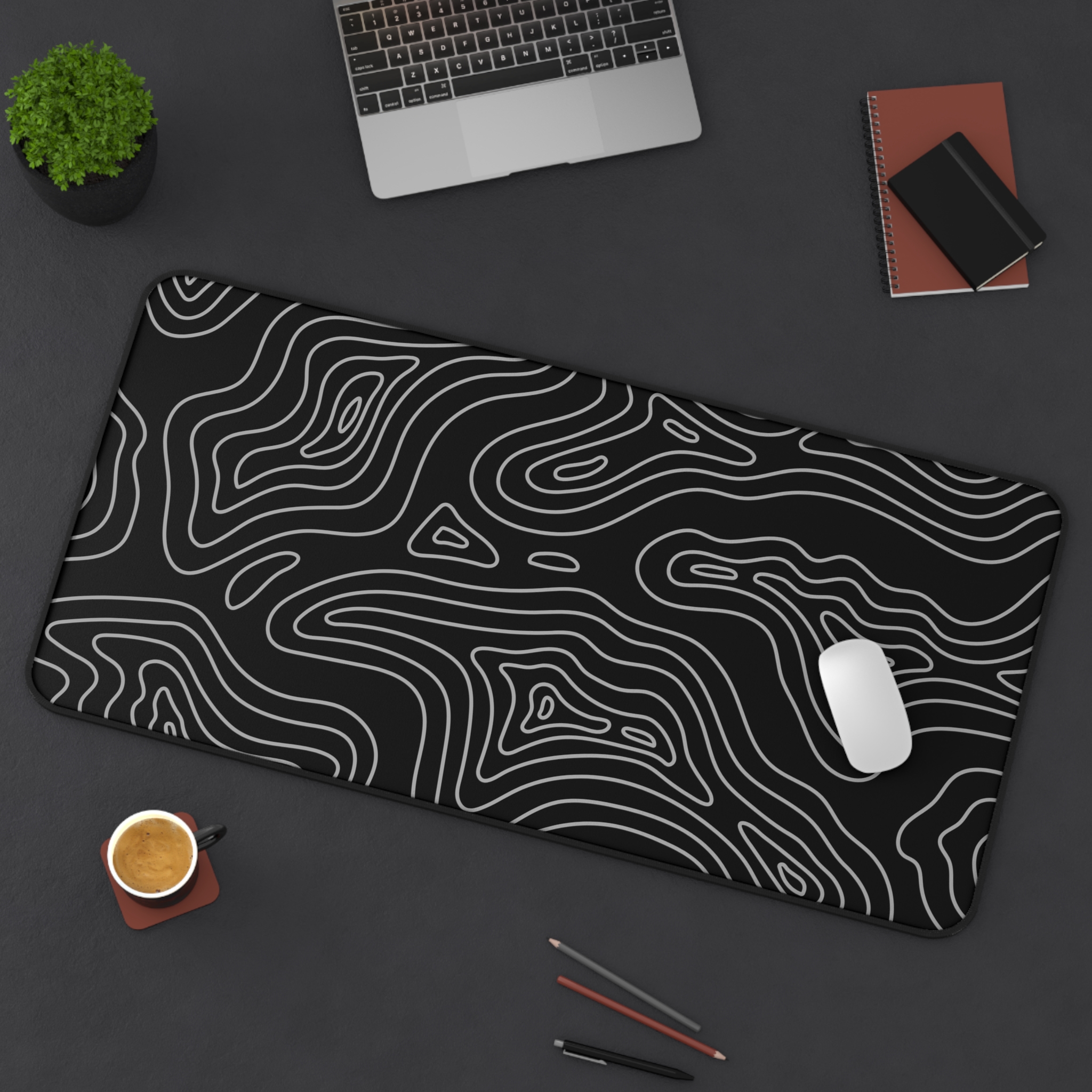 Black Topographic Desk Mat — Contour Pattern Mousepad for Office & Gaming - Image 14