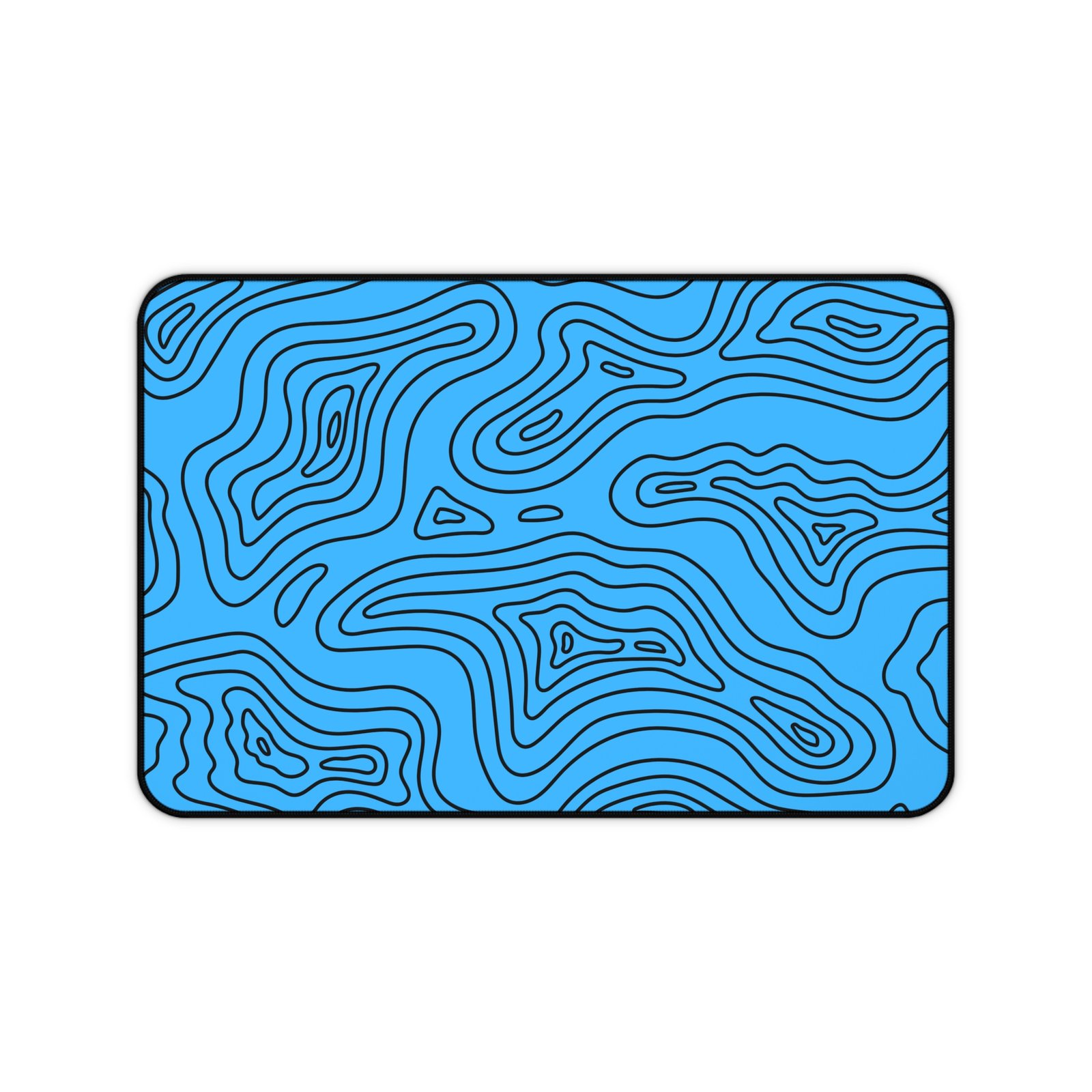 Blue Topographic Desk Mat — Contour Pattern Mousepad for Office & Gaming
