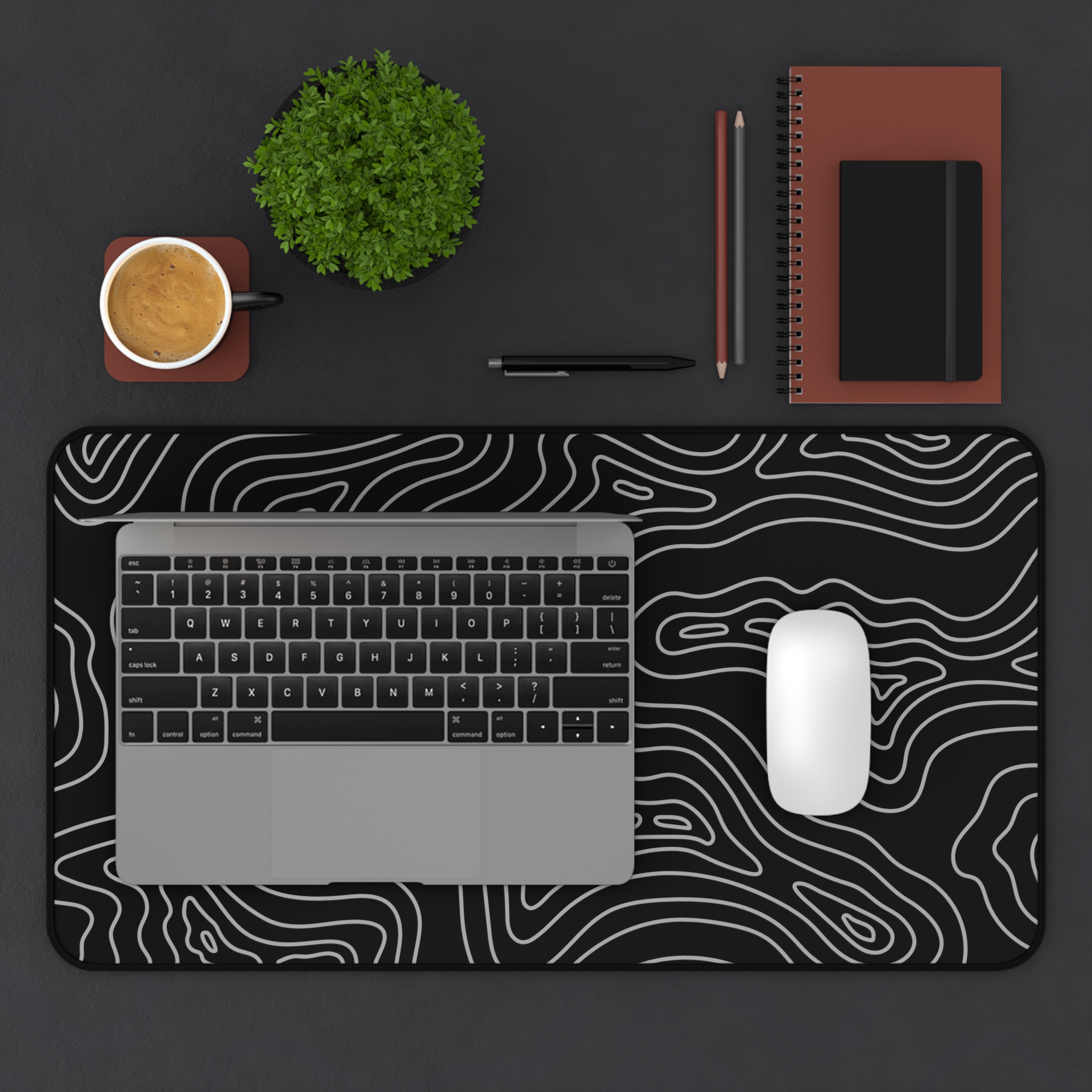 Black Topographic Desk Mat — Contour Pattern Mousepad for Office & Gaming - Image 8