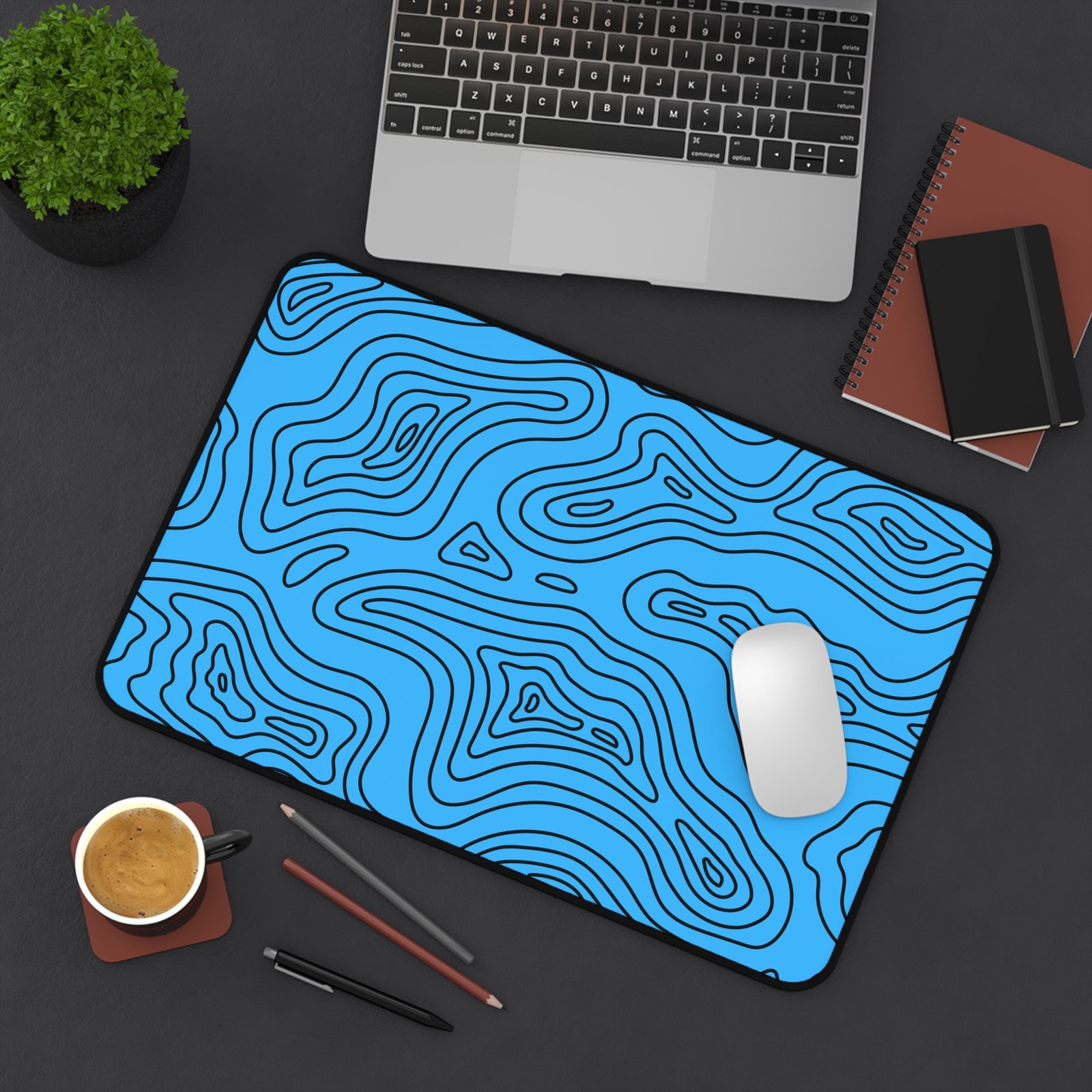 Blue Topographic Desk Mat — Contour Pattern Mousepad for Office & Gaming - Image 4