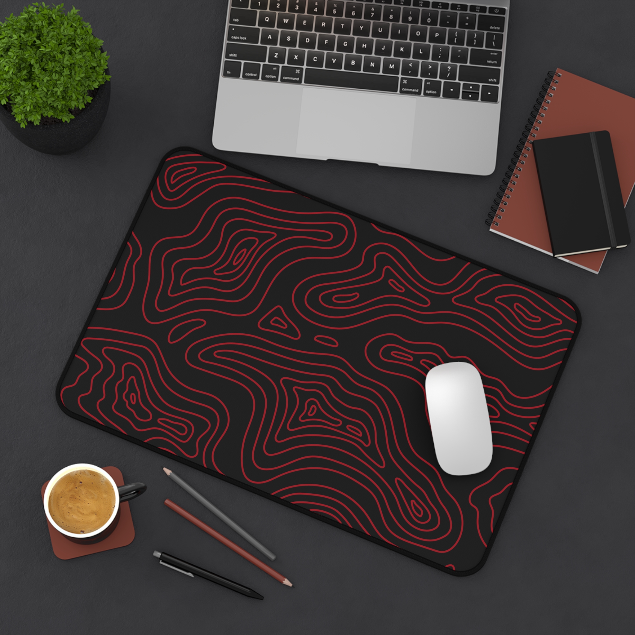 Ruby Topographic Desk Mat — Contour Pattern Mousepad for Office & Gaming - Image 4