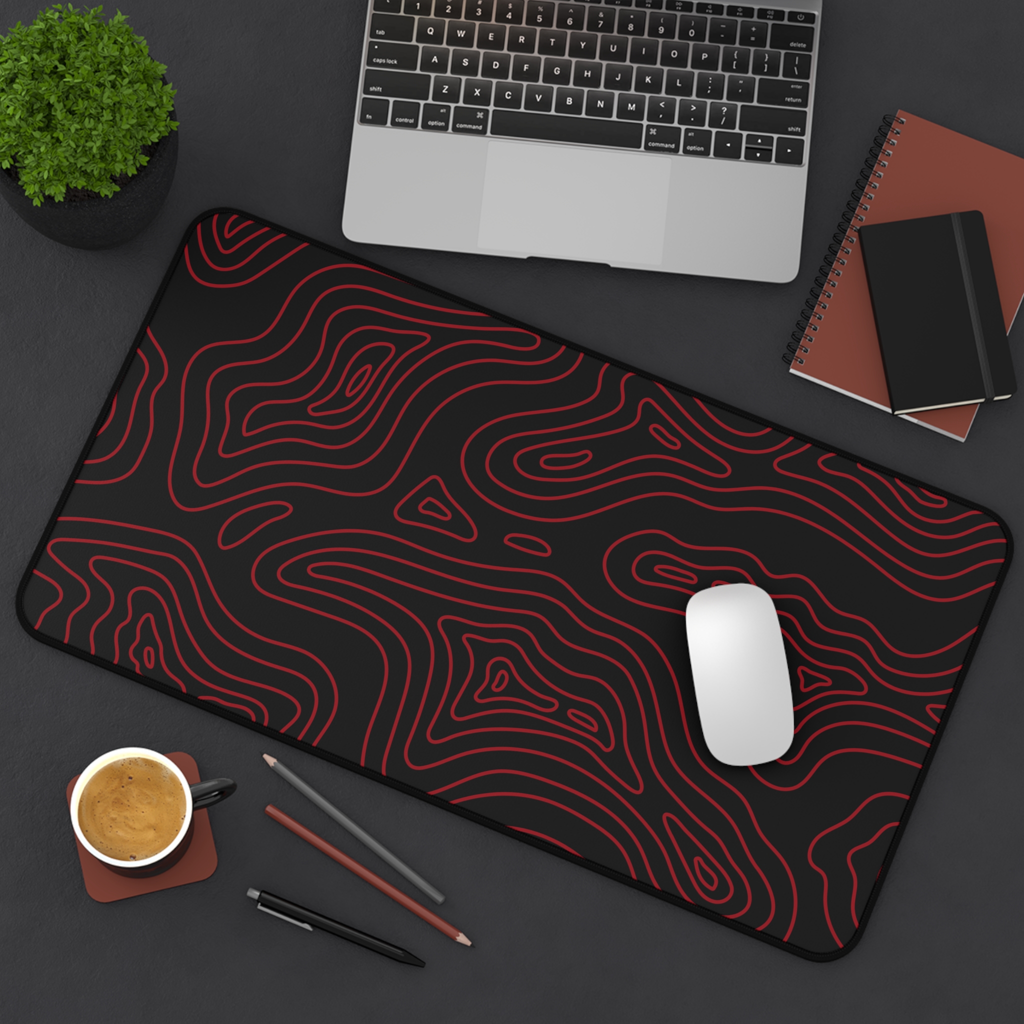 Ruby Topographic Desk Mat — Contour Pattern Mousepad for Office & Gaming - Image 9
