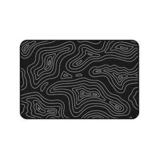 Black Topographic Desk Mat — Contour Pattern Mousepad for Office & Gaming