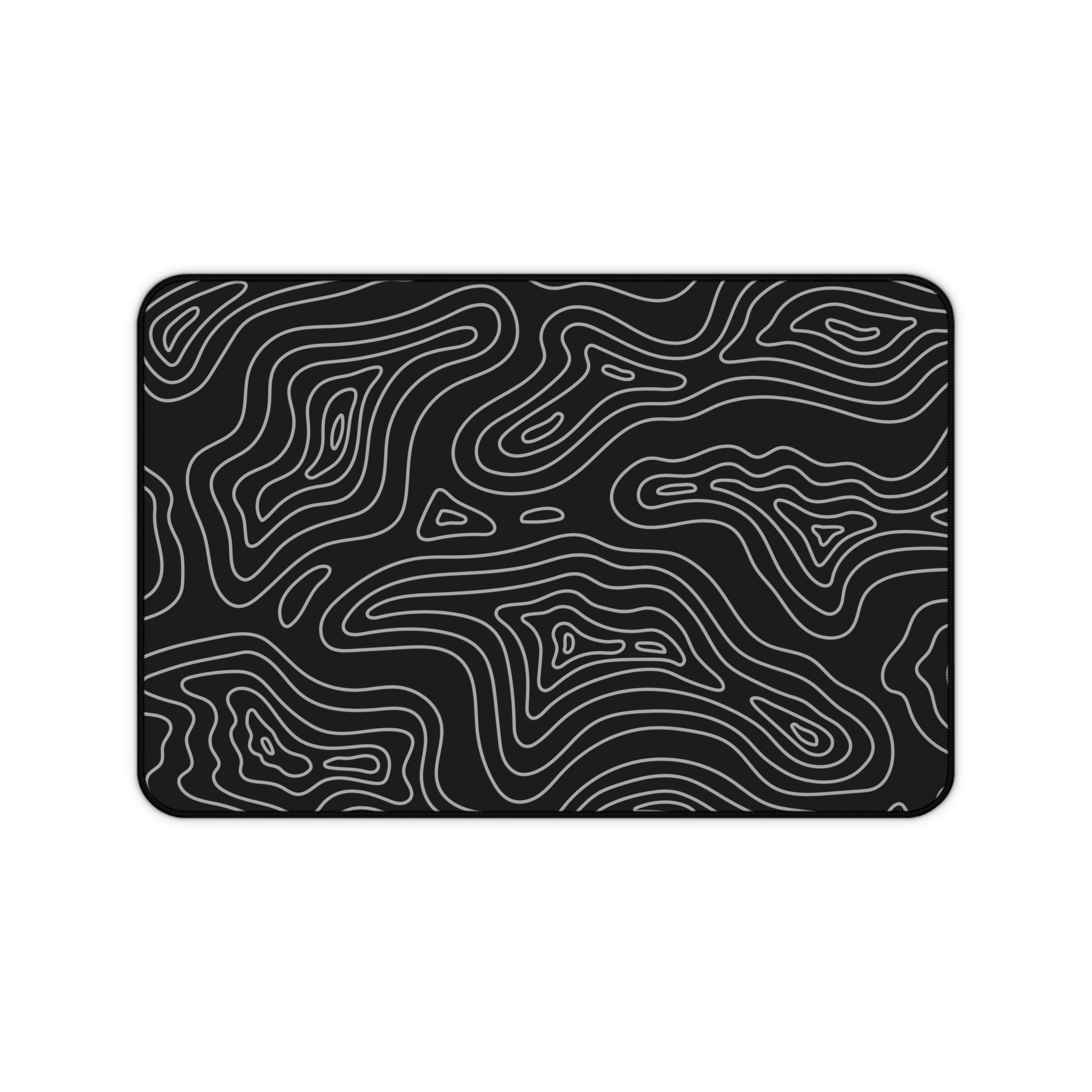 Black Topographic Desk Mat — Contour Pattern Mousepad for Office & Gaming