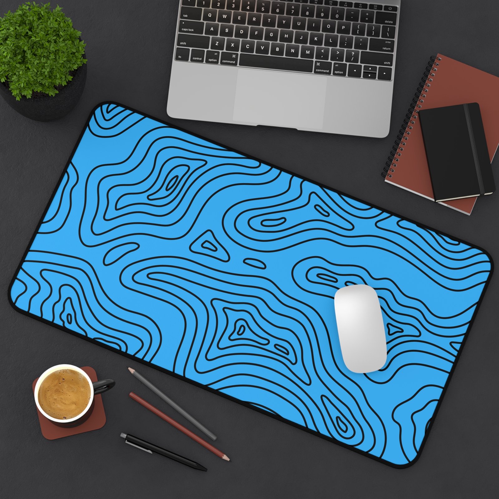 Blue Topographic Desk Mat — Contour Pattern Mousepad for Office & Gaming - Image 9