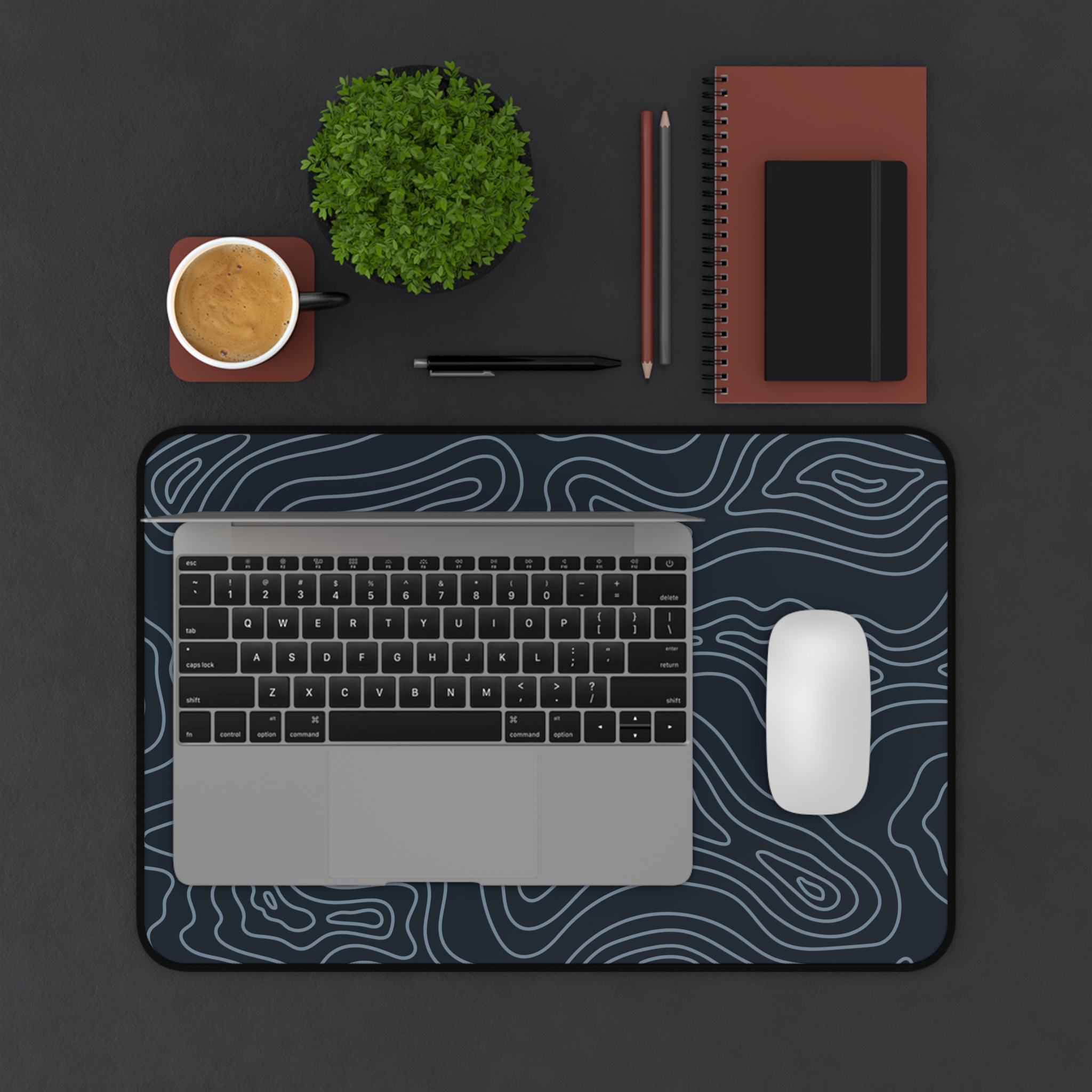 Midnight Topographic Desk Mat — Contour Pattern Mousepad for Office & Gaming - Image 3