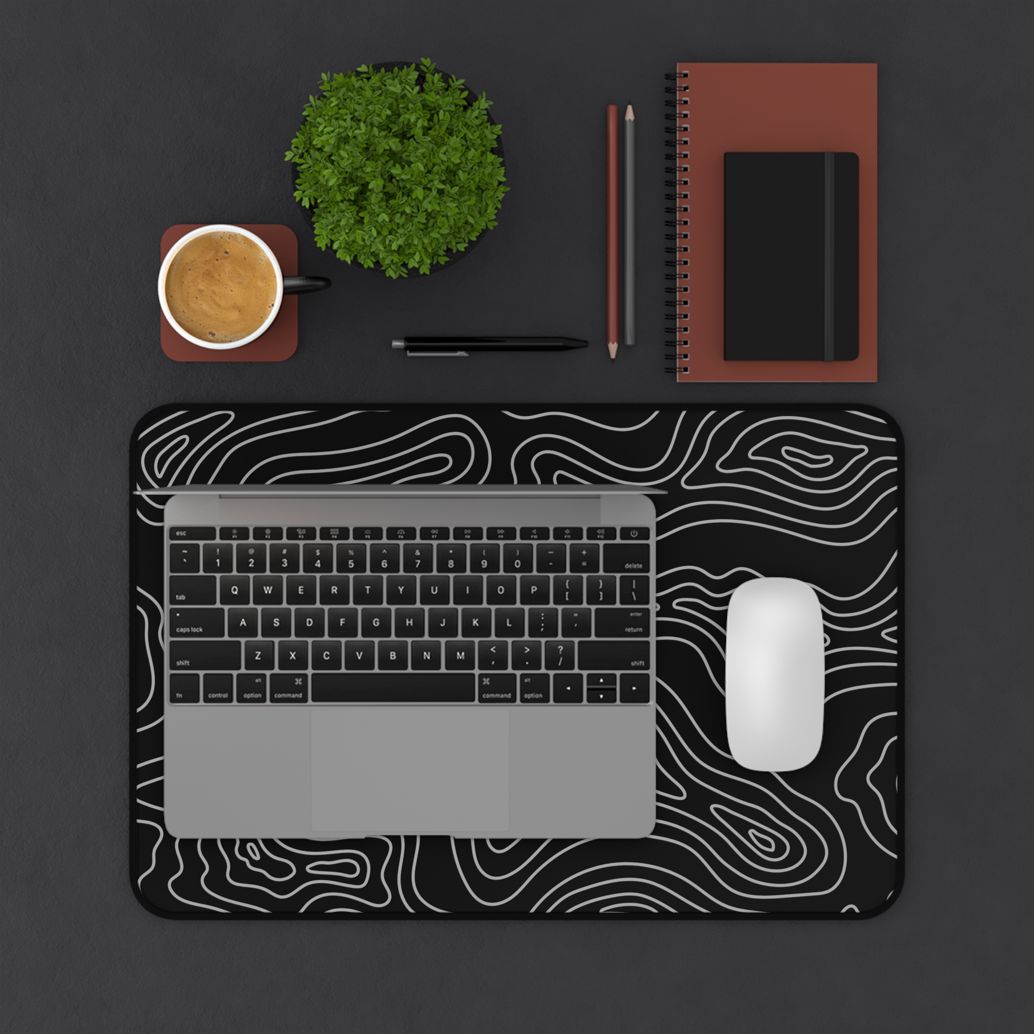Black Topographic Desk Mat — Contour Pattern Mousepad for Office & Gaming - Image 3