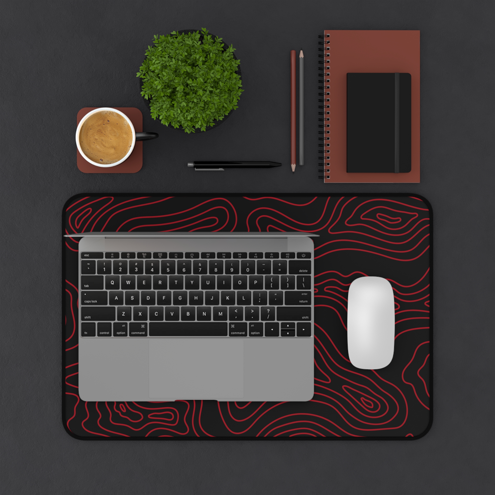 Ruby Topographic Desk Mat — Contour Pattern Mousepad for Office & Gaming - Image 3