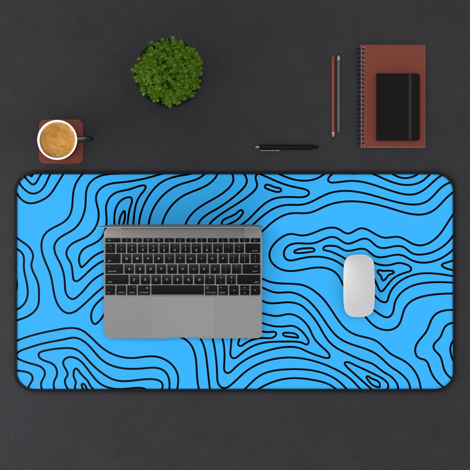 Blue Topographic Desk Mat — Contour Pattern Mousepad for Office & Gaming - Image 13