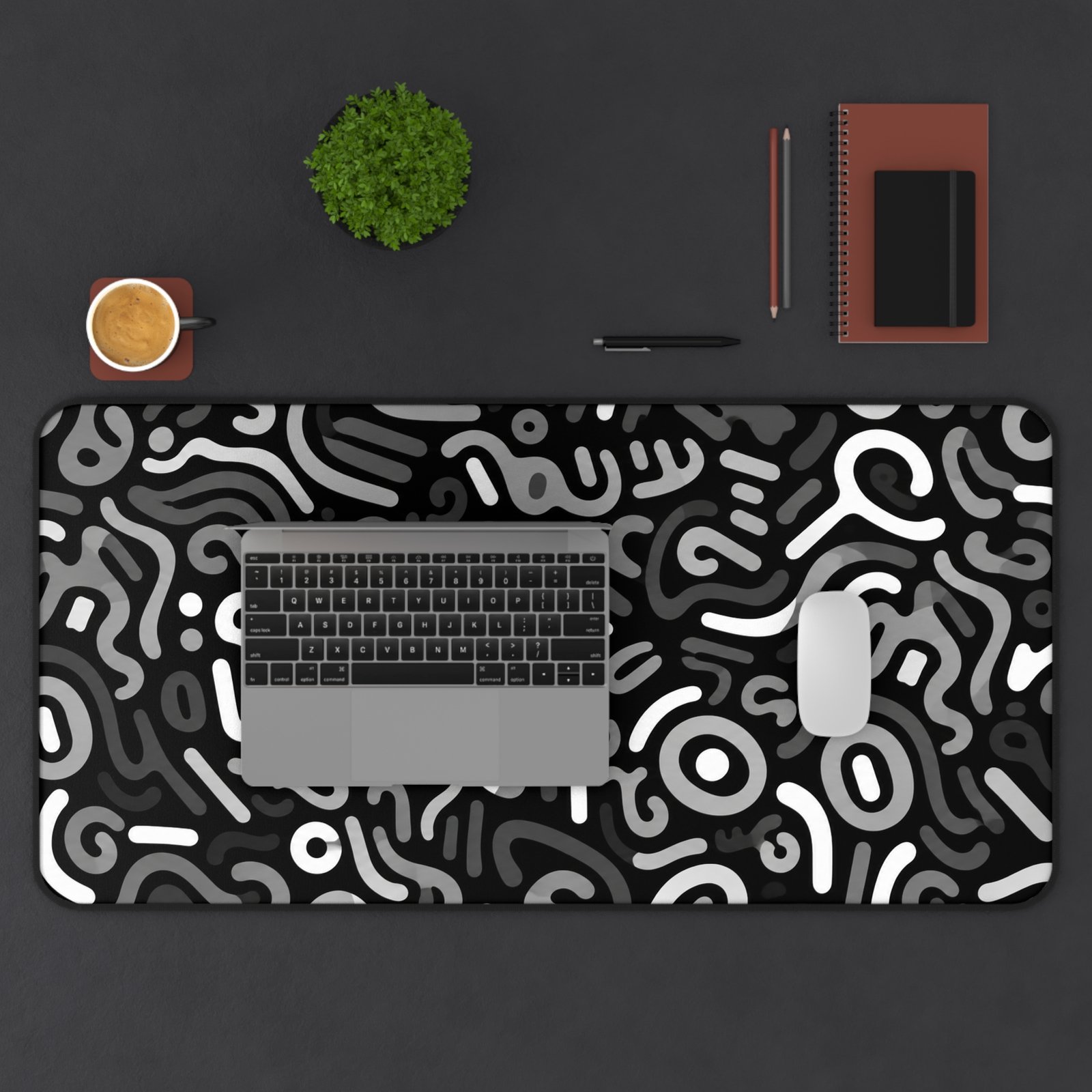 Abstract Monochrome Desk Mat — Black & White Doodle Pattern Mousepad - Image 13