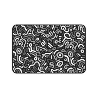 Abstract Monochrome Desk Mat — Black & White Doodle Pattern Mousepad