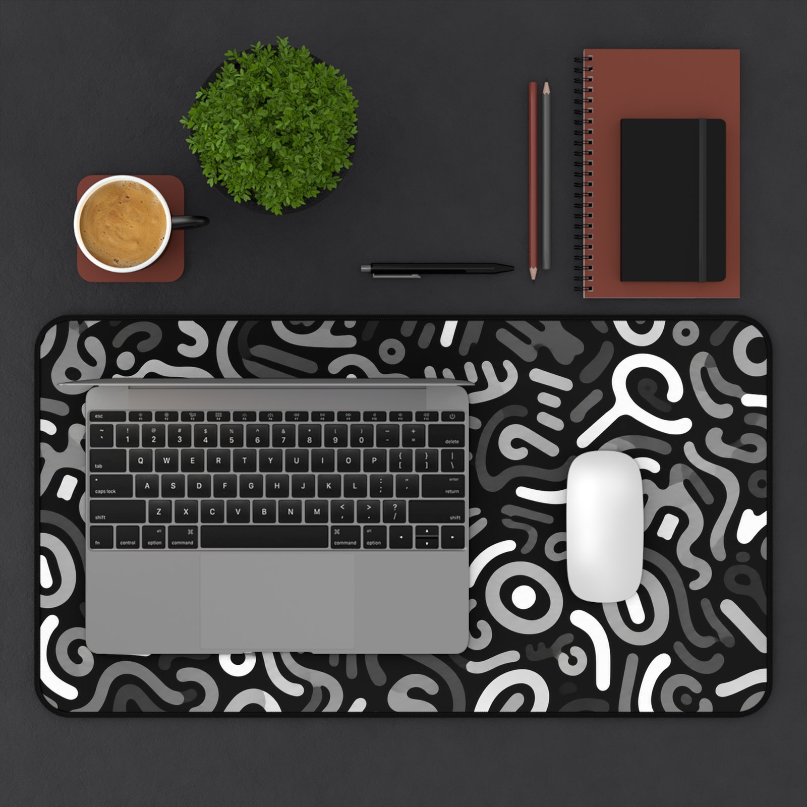 Abstract Monochrome Desk Mat — Black & White Doodle Pattern Mousepad - Image 8