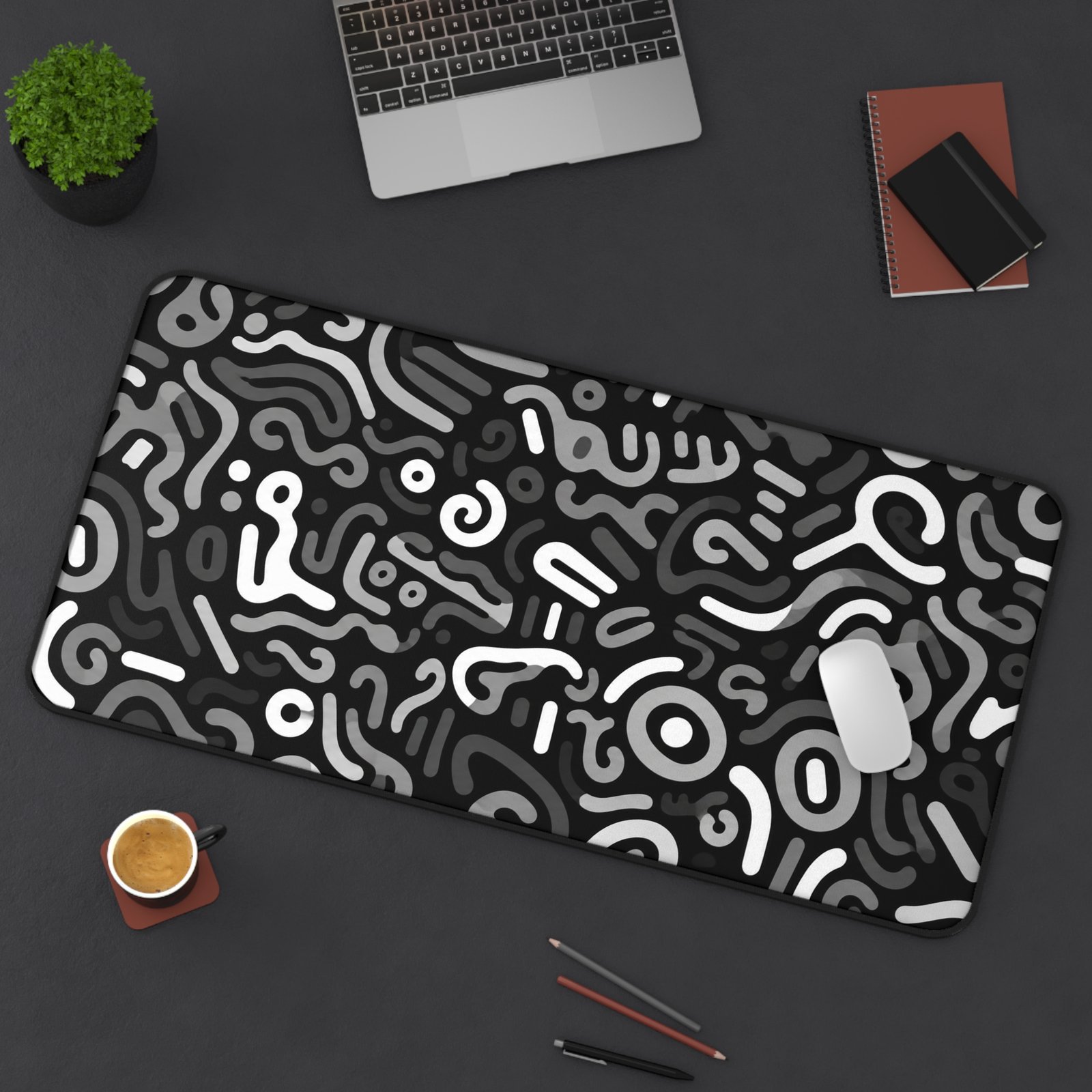 Abstract Monochrome Desk Mat — Black & White Doodle Pattern Mousepad - Image 14
