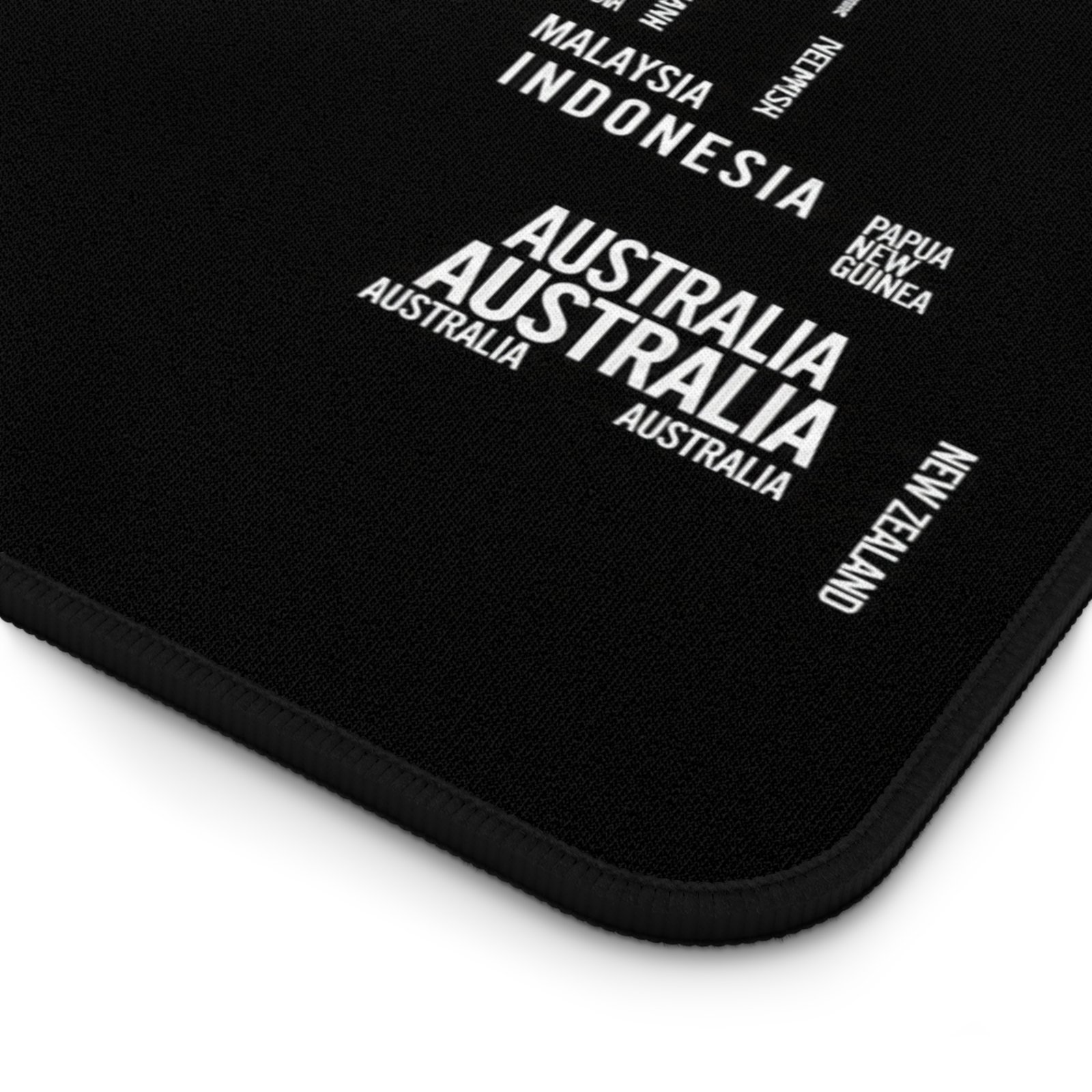 World Map Word Art Desk Mat — Black Typographic Map Mouse Pad - Image 5